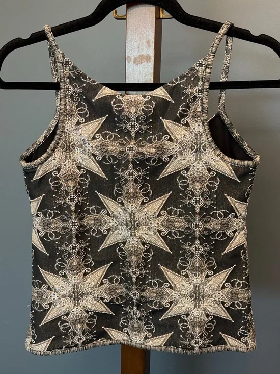 CHANEL Black and White Beaded Star-Pattern Camisole 06P FR 38 - Picture 6 of 14